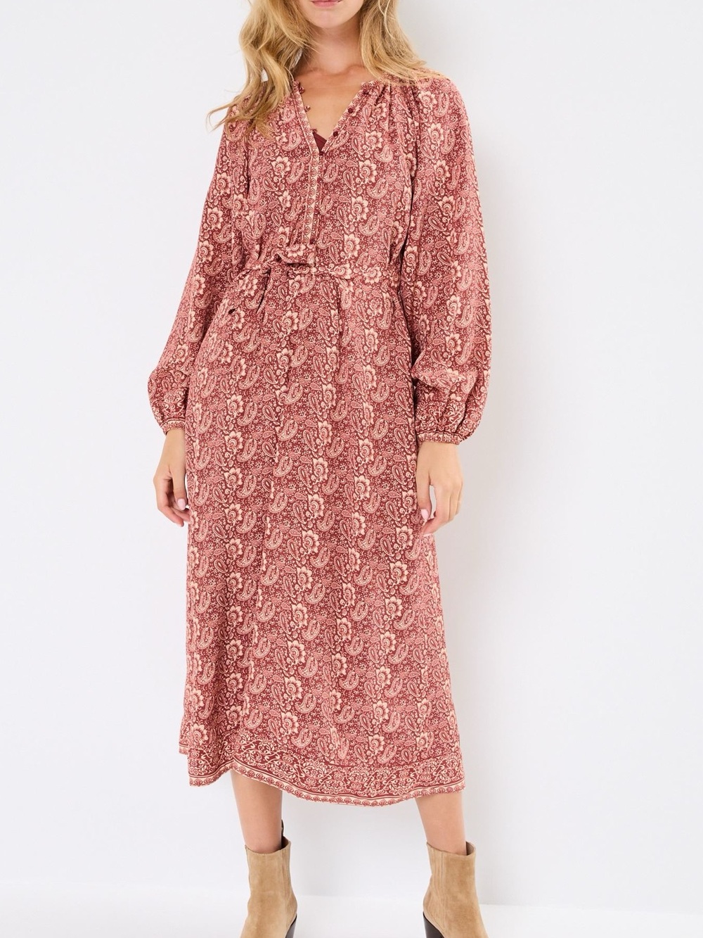 Maison Hotel Roberta Midi Dress Terracotta Paisley Floral Cottagecore Prairie S
